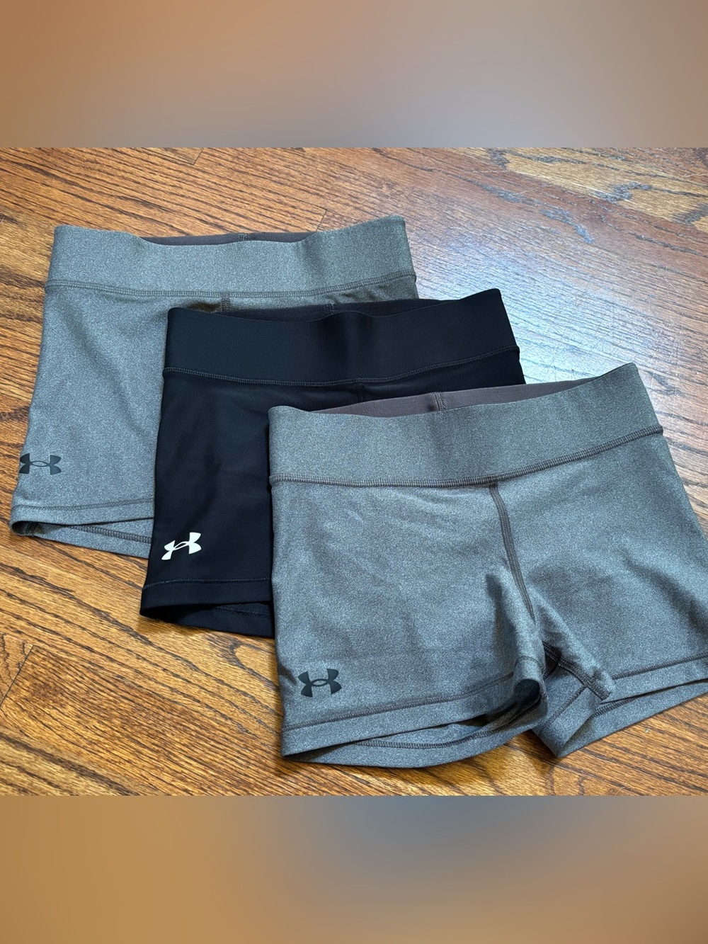 3 pair Under Armour girls Short Performance Compression Shorts - Black and Gray